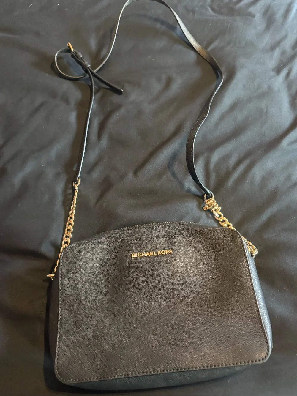 Michael Kors Black Crossbody with Gold Chain Accents